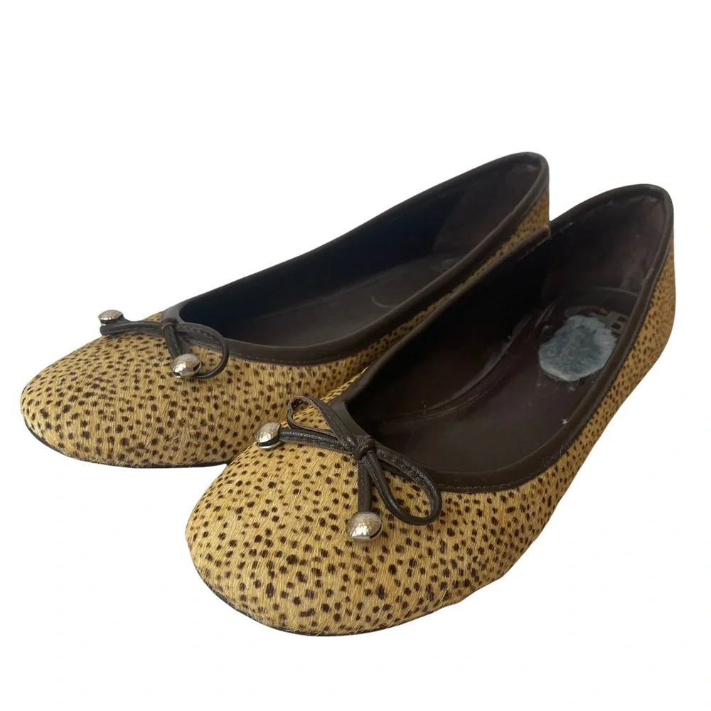 Gianni Bini Animal Print Calf Hair Flats Shoes Bow Size 7.5